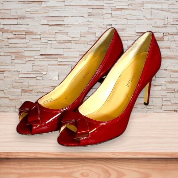 Enzo Angiolini Shoes - Enzo Angiolini Red Patent Leather Peep Tow Heels with Bow